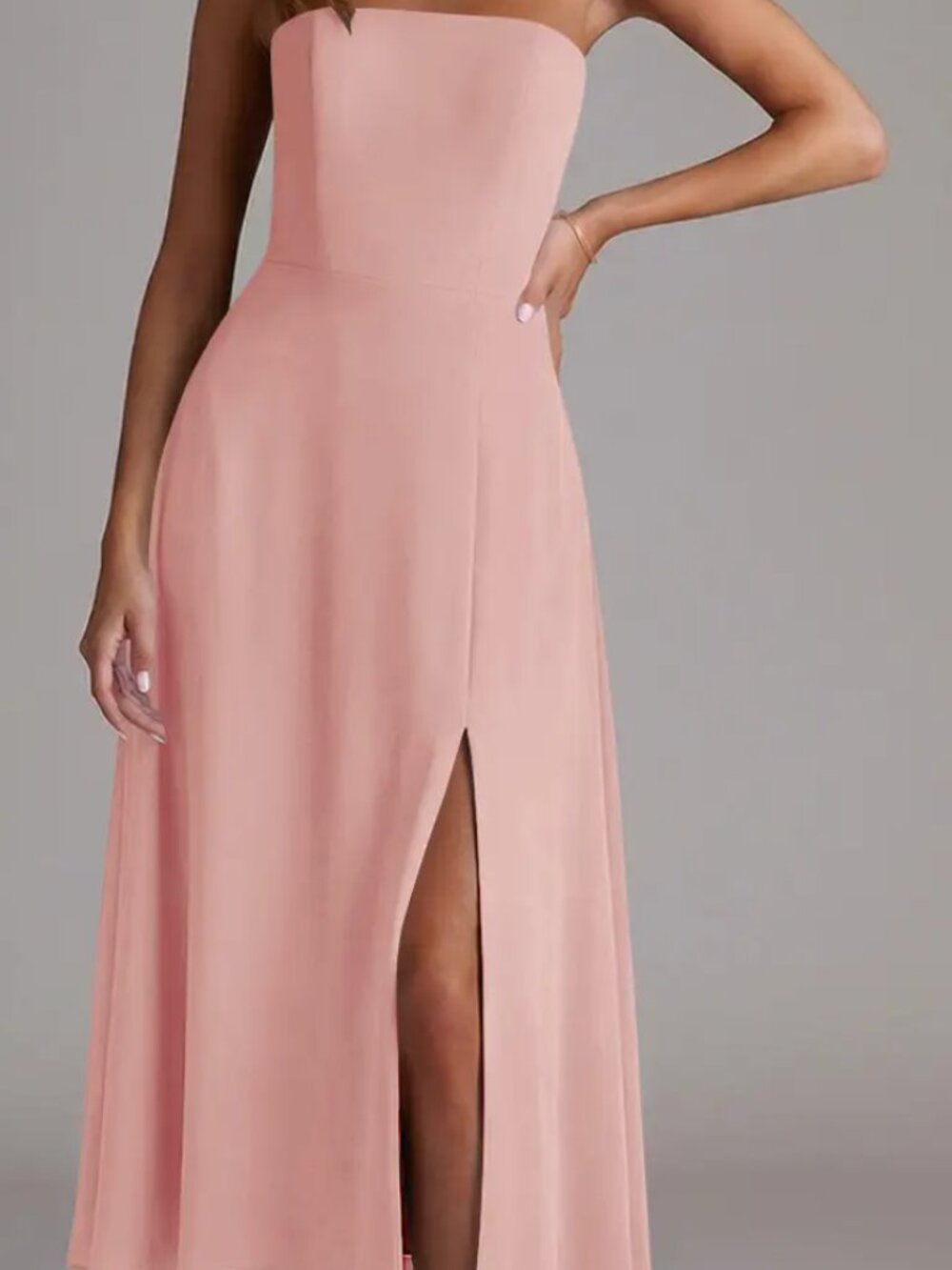 Azazie Wren Strapless, A Line, Tea-length bridesmaid dress, color Rosette size 2